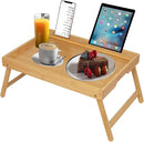 Bamboo Bed Tray with Folding Legs & Phone/Tablet Slot – Breakfast Serving Tray for Bed, Sofa & Laptop