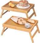 2 Pack Bamboo Bed Tray Table with Folding Legs – Breakfast & Serving Trays for Food, Snacks & Laptop