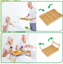 Bamboo Bed Tray with Folding Legs & Phone/Tablet Slot – Breakfast Serving Tray for Bed, Sofa & Laptop