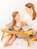 2 Pack Bamboo Bed Tray Table with Foldable Legs – Breakfast & Serving Tray for Bed, Sofa, Laptop & Reading
